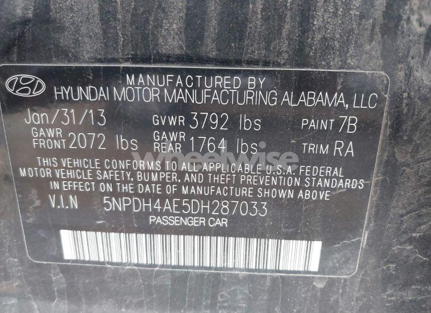 Photo 9 of 2013 Hyundai Elantra GLS (VIN 5NPDH4AE5DH287033)