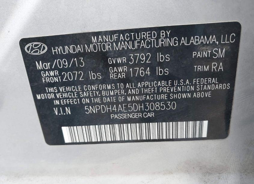 Photo 9 of 2013 Hyundai Elantra GLS (VIN 5NPDH4AE5DH308530)