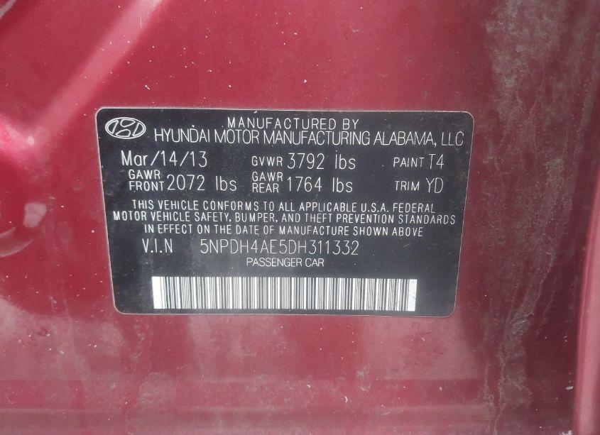 Photo 9 of 2013 Hyundai Elantra LIMITED (VIN 5NPDH4AE5DH311332)