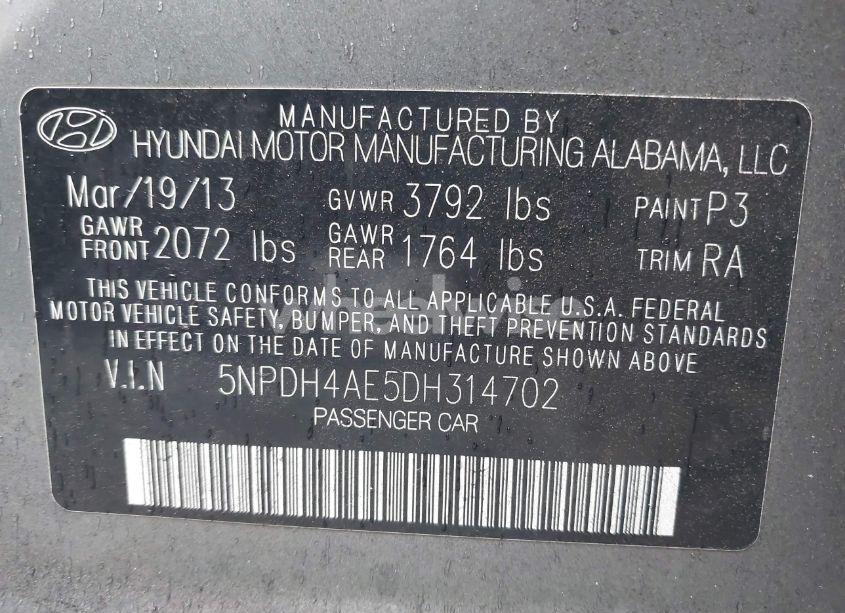 Photo 9 of 2013 Hyundai Elantra GLS (VIN 5NPDH4AE5DH314702)