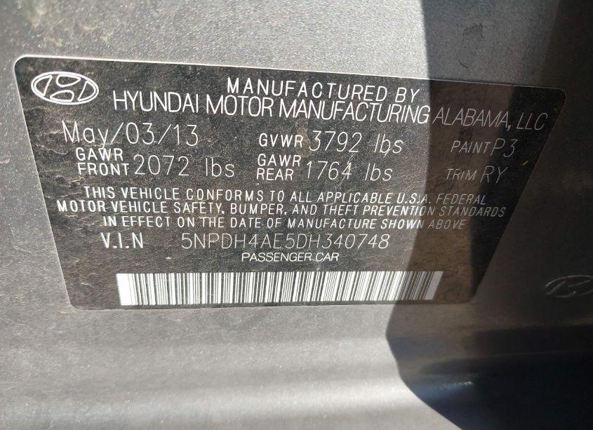 Photo 9 of 2013 Hyundai Elantra LIMITED (VIN 5NPDH4AE5DH340748)