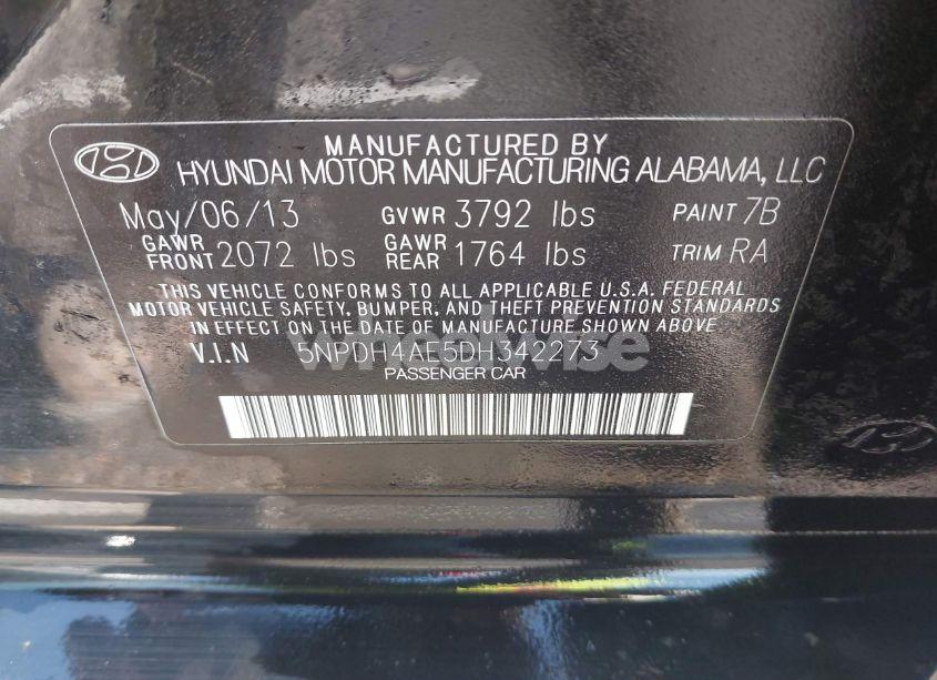 Photo 9 of 2013 Hyundai Elantra GLS (VIN 5NPDH4AE5DH342273)