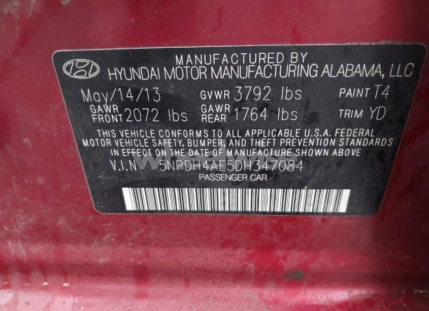 Photo 9 of 2013 Hyundai Elantra GLS (VIN 5NPDH4AE5DH347084)