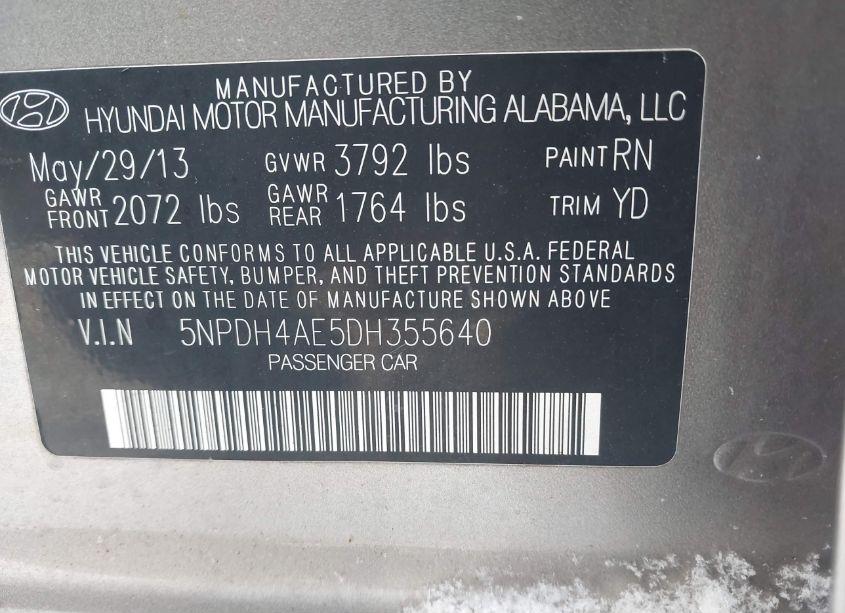 Photo 9 of 2013 Hyundai Elantra GLS (VIN 5NPDH4AE5DH355640)