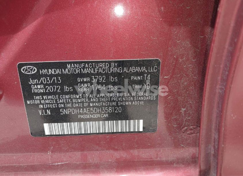 Photo 9 of 2013 Hyundai Elantra GLS (VIN 5NPDH4AE5DH358120)