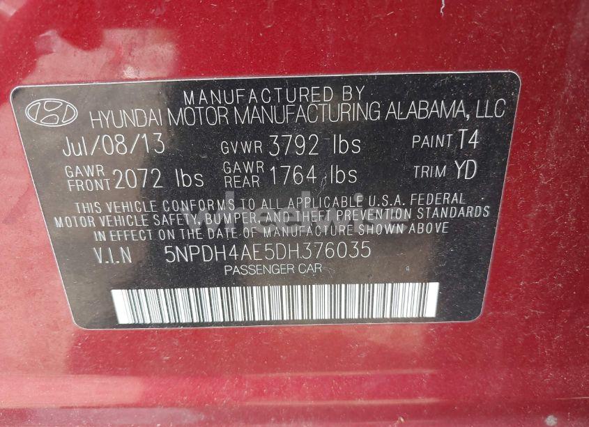 Photo 9 of 2013 Hyundai Elantra GLS (VIN 5NPDH4AE5DH376035)