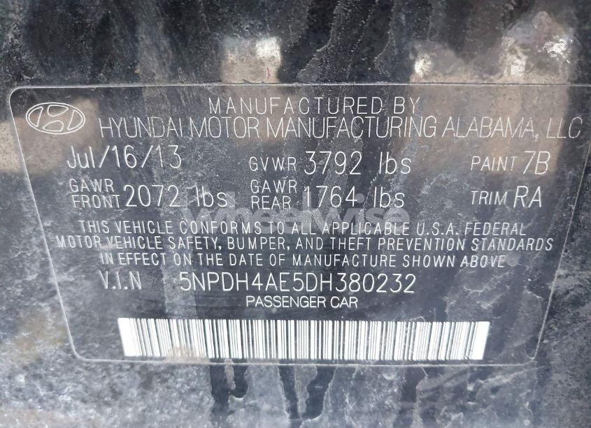 Photo 9 of 2013 Hyundai Elantra LIMITED (VIN 5NPDH4AE5DH380232)