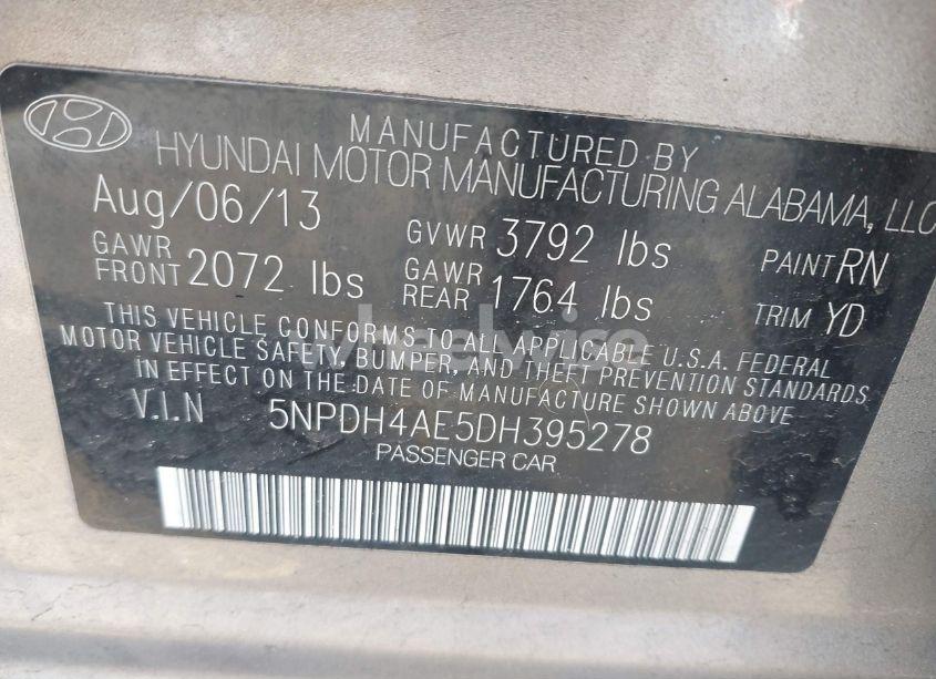 Photo 9 of 2013 Hyundai Elantra LIMITED (VIN 5NPDH4AE5DH395278)