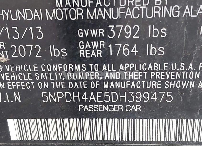 Photo 9 of 2013 Hyundai Elantra GLS (VIN 5NPDH4AE5DH399475)