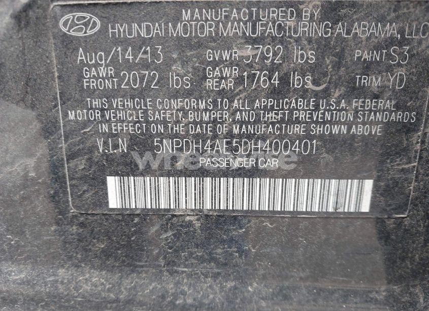 Photo 9 of 2013 Hyundai Elantra GLS (VIN 5NPDH4AE5DH400401)