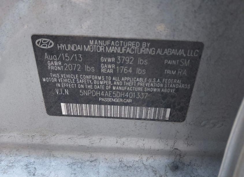 Photo 9 of 2013 Hyundai Elantra GLS (VIN 5NPDH4AE5DH401337)