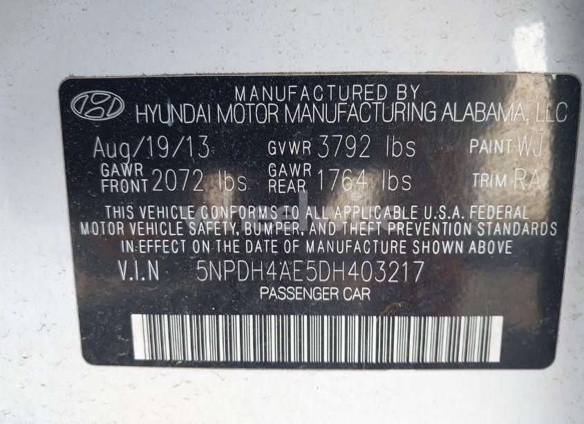 Photo 9 of 2013 Hyundai Elantra GLS (VIN 5NPDH4AE5DH403217)