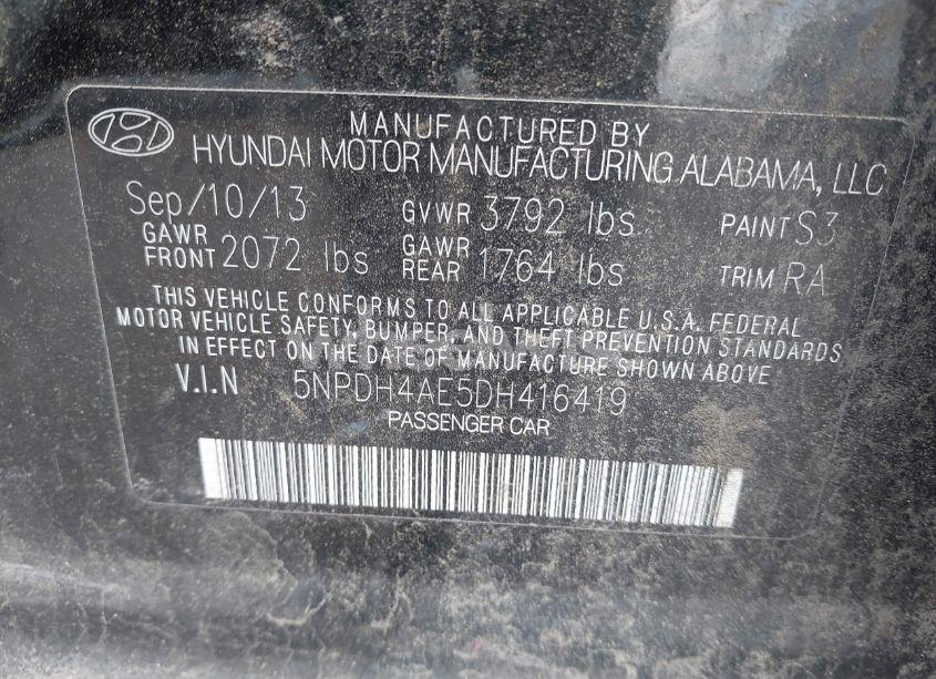 Photo 9 of 2013 Hyundai Elantra GLS (VIN 5NPDH4AE5DH416419)