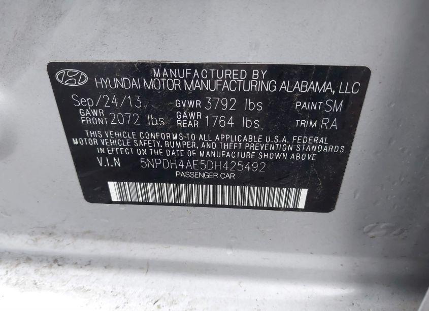 Photo 9 of 2013 Hyundai Elantra GLS (VIN 5NPDH4AE5DH425492)