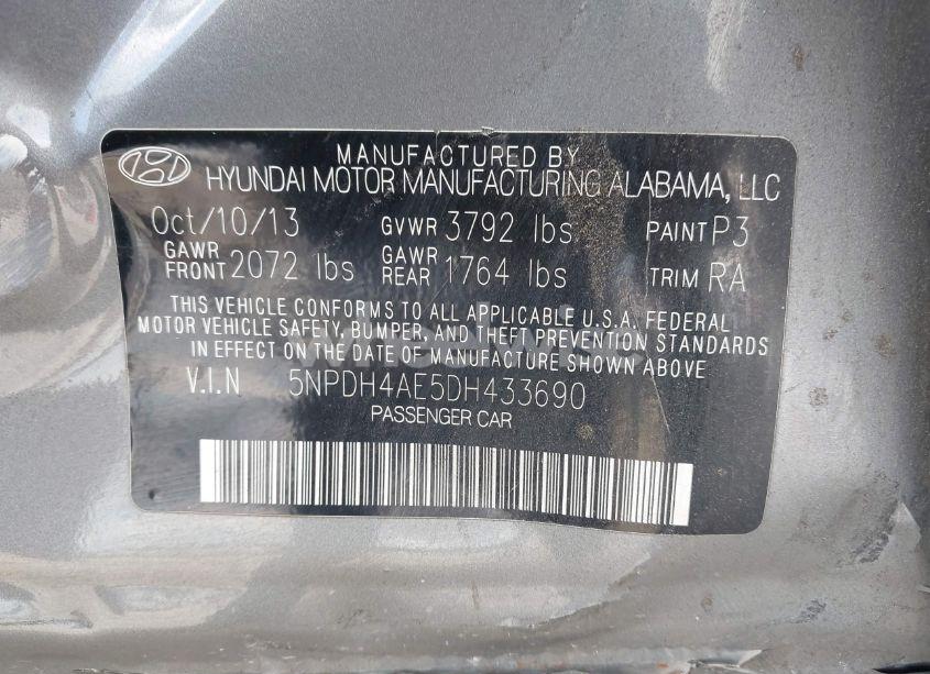 Photo 9 of 2013 Hyundai Elantra GLS (VIN 5NPDH4AE5DH433690)