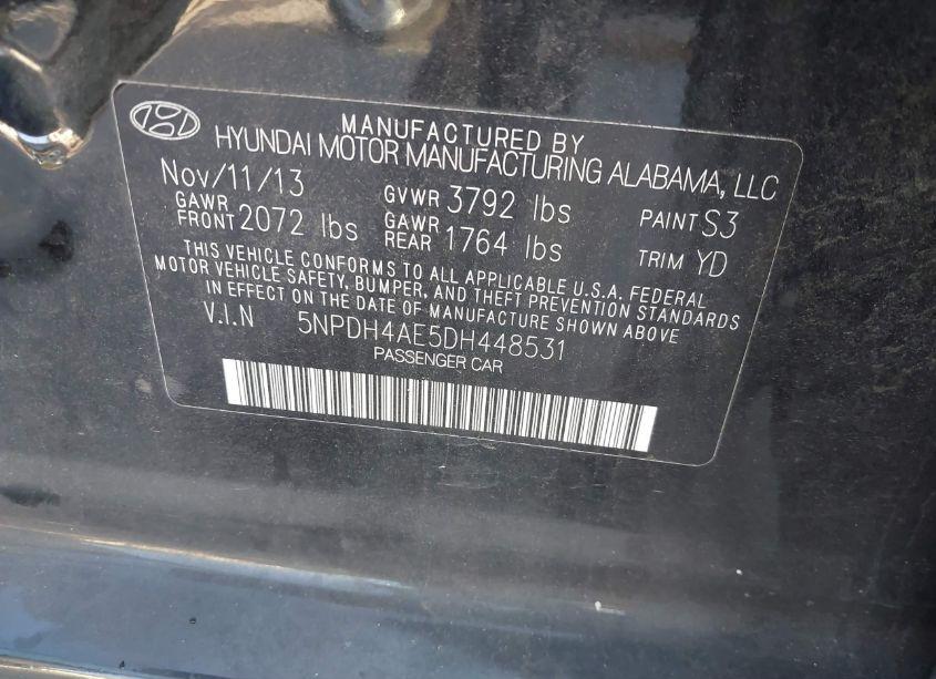 Photo 9 of 2013 Hyundai Elantra GLS (VIN 5NPDH4AE5DH448531)