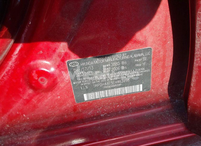 Photo 9 of 2014 Hyundai Elantra LIMITED (VIN 5NPDH4AE5EH463998)