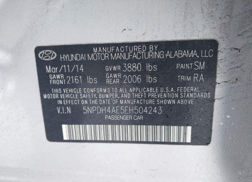 Photo 9 of 2014 Hyundai Elantra SE (VIN 5NPDH4AE5EH504243)