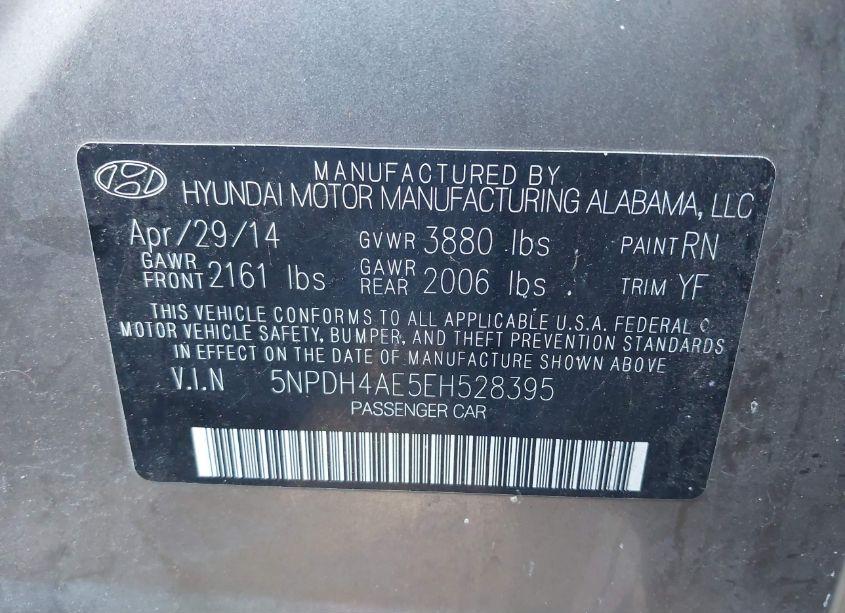 Photo 9 of 2014 Hyundai Elantra SE (VIN 5NPDH4AE5EH528395)