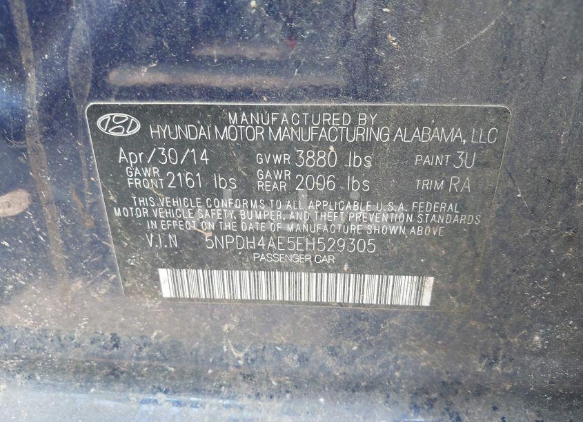 Photo 9 of 2014 Hyundai Elantra SE (VIN 5NPDH4AE5EH529305)