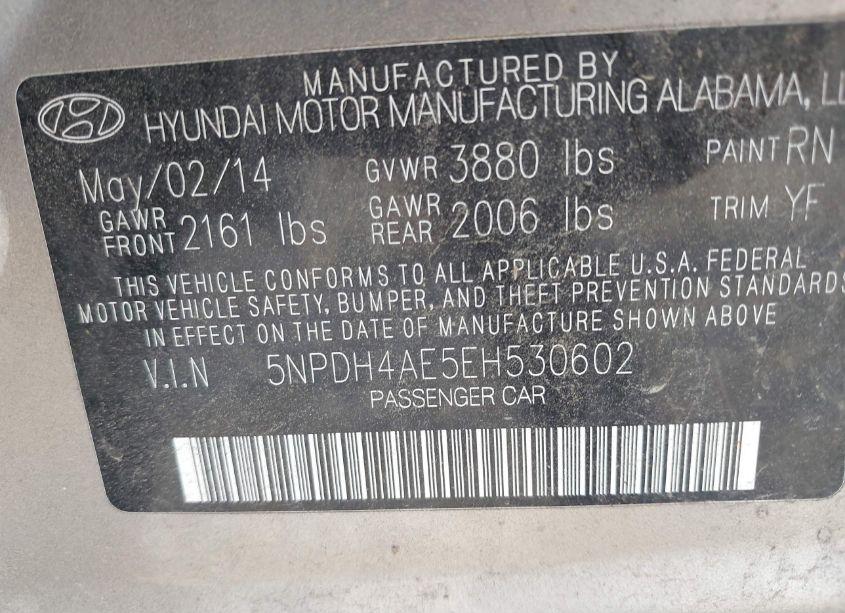 Photo 9 of 2014 Hyundai Elantra SE (VIN 5NPDH4AE5EH530602)