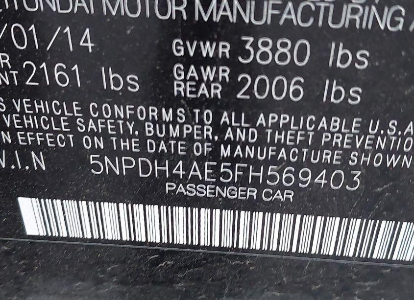 Photo 9 of 2015 Hyundai Elantra LIMITED (VIN 5NPDH4AE5FH569403)