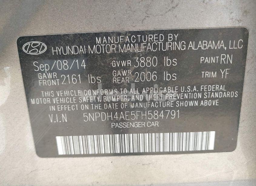 Photo 9 of 2015 Hyundai Elantra SE (VIN 5NPDH4AE5FH584791)