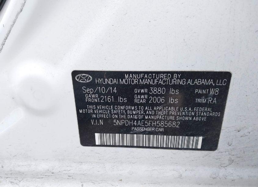 Photo 9 of 2015 Hyundai Elantra SE (VIN 5NPDH4AE5FH585682)