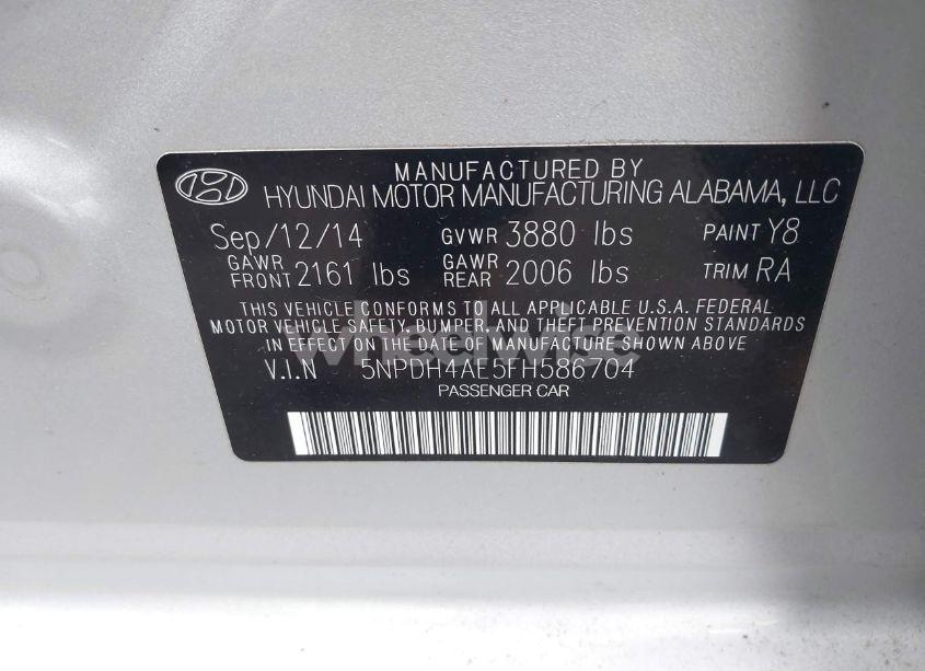 Photo 9 of 2015 Hyundai Elantra SE (VIN 5NPDH4AE5FH586704)