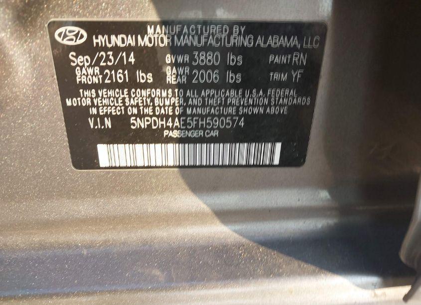 Photo 9 of 2015 Hyundai Elantra SE (VIN 5NPDH4AE5FH590574)