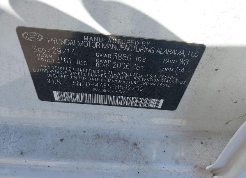 Photo 9 of 2015 Hyundai Elantra SE (VIN 5NPDH4AE5FH592700)