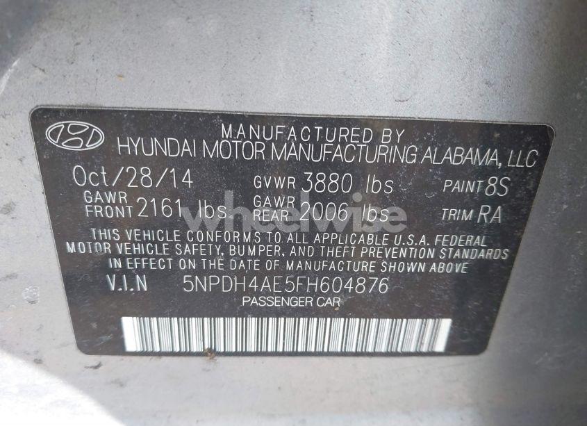 Photo 9 of 2015 Hyundai Elantra SE (VIN 5NPDH4AE5FH604876)