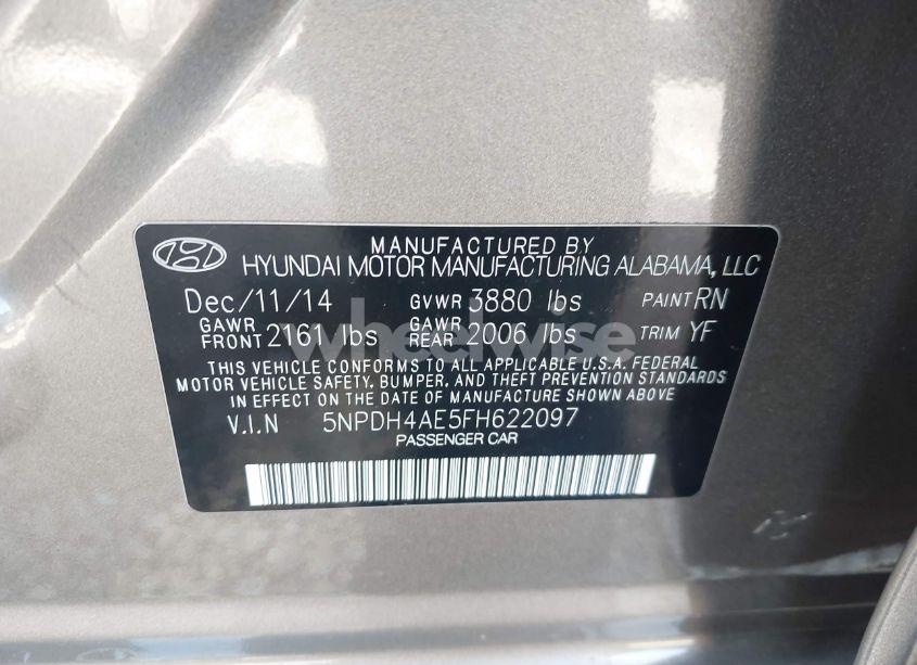 Photo 9 of 2015 Hyundai Elantra SE (VIN 5NPDH4AE5FH622097)