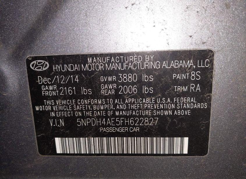 Photo 9 of 2015 Hyundai Elantra LIMITED (VIN 5NPDH4AE5FH622827)