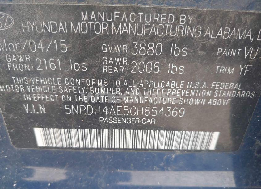 Photo 9 of 2016 Hyundai Elantra SE (VIN 5NPDH4AE5GH654369)
