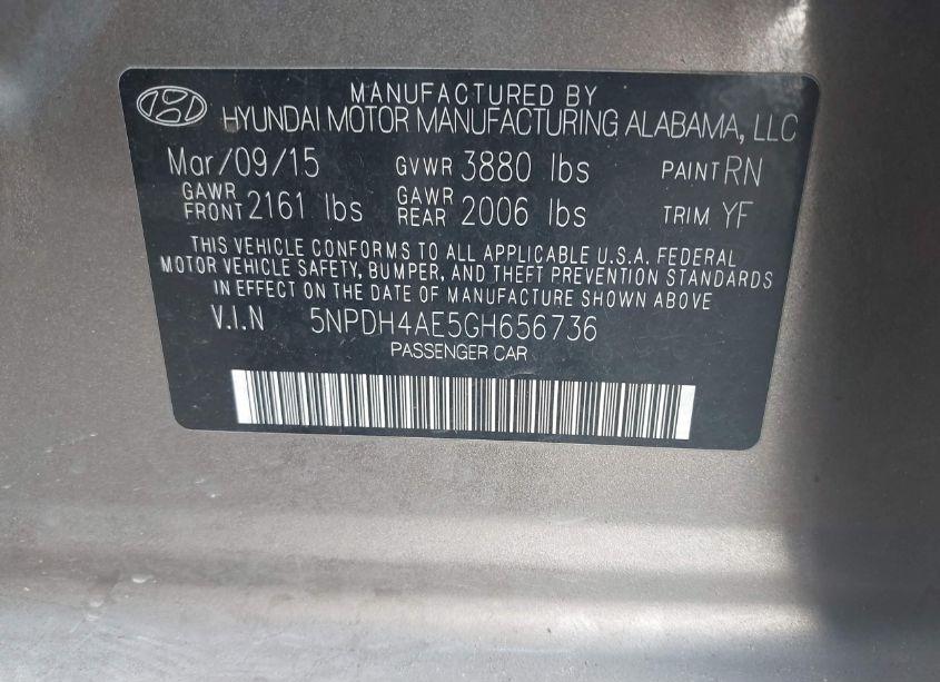 Photo 9 of 2016 Hyundai Elantra SE (VIN 5NPDH4AE5GH656736)