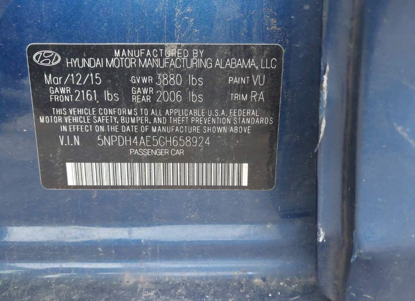 Photo 9 of 2016 Hyundai Elantra SE (VIN 5NPDH4AE5GH658924)