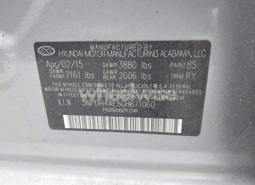 Photo 9 of 2016 Hyundai Elantra VALUE EDITION (VIN 5NPDH4AE5GH671060)