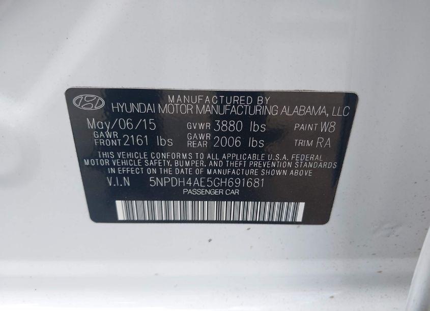 Photo 9 of 2016 Hyundai Elantra SE (VIN 5NPDH4AE5GH691681)