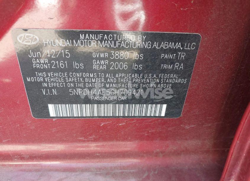 Photo 9 of 2016 Hyundai Elantra SE (VIN 5NPDH4AE5GH709421)