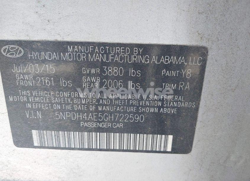 Photo 9 of 2016 Hyundai Elantra SE (VIN 5NPDH4AE5GH722590)