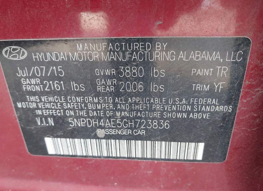 Photo 9 of 2016 Hyundai Elantra VALUE EDITION (VIN 5NPDH4AE5GH723836)