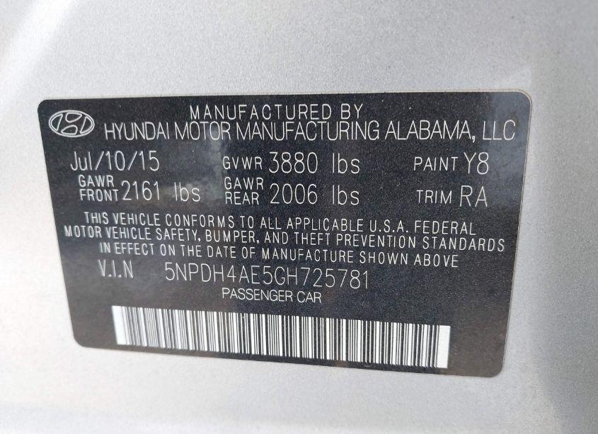 Photo 9 of 2016 Hyundai Elantra SE (VIN 5NPDH4AE5GH725781)