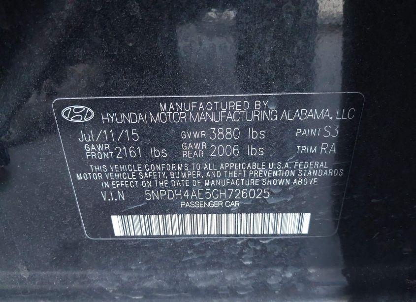 Photo 9 of 2016 Hyundai Elantra SE (VIN 5NPDH4AE5GH726025)