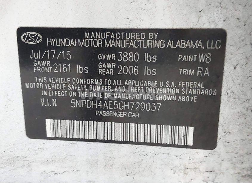 Photo 9 of 2016 Hyundai Elantra SE (VIN 5NPDH4AE5GH729037)