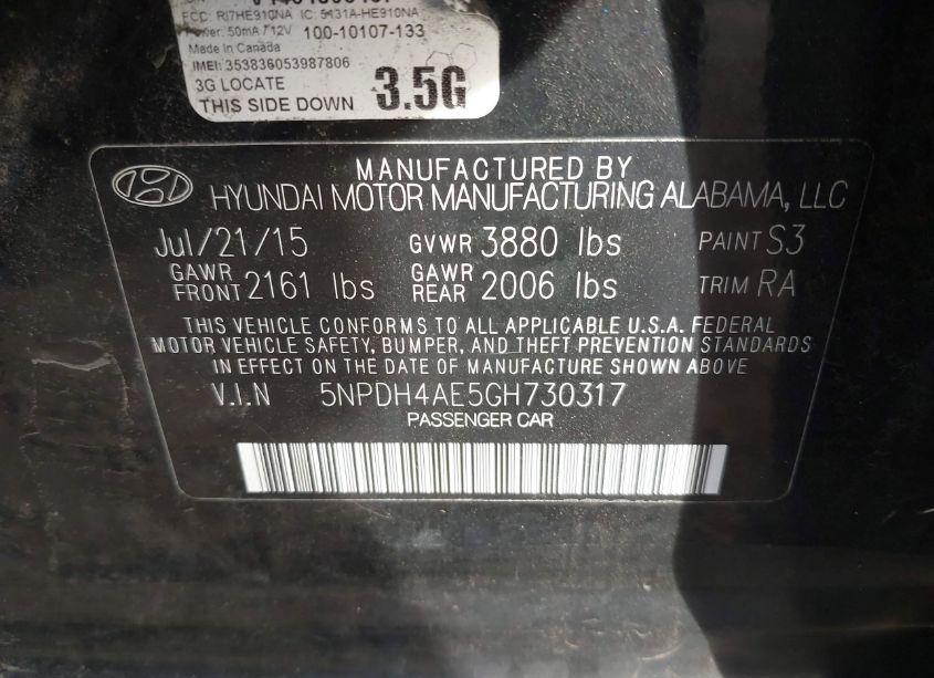 Photo 9 of 2016 Hyundai Elantra SE (VIN 5NPDH4AE5GH730317)