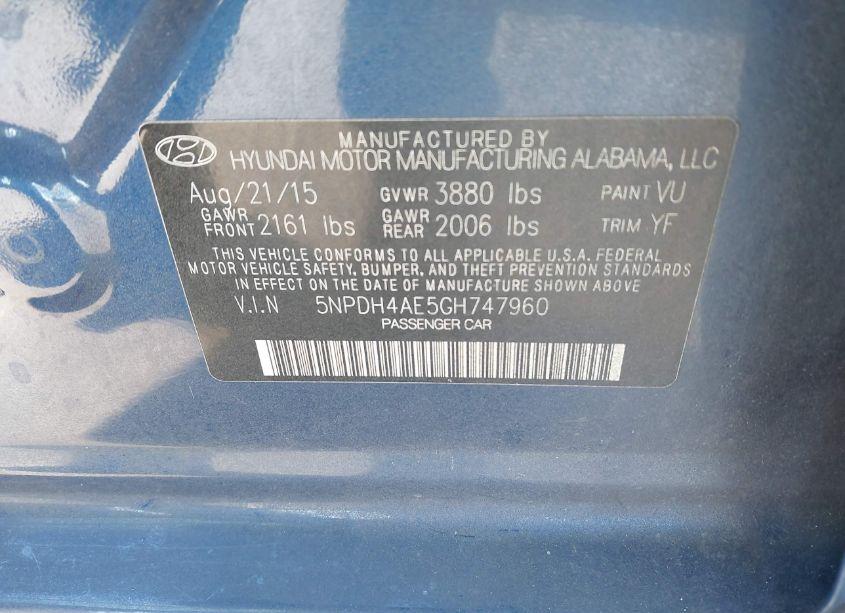 Photo 9 of 2016 Hyundai Elantra SE (VIN 5NPDH4AE5GH747960)