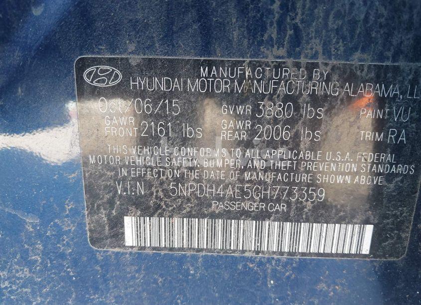 Photo 9 of 2016 Hyundai Elantra SE (VIN 5NPDH4AE5GH773359)