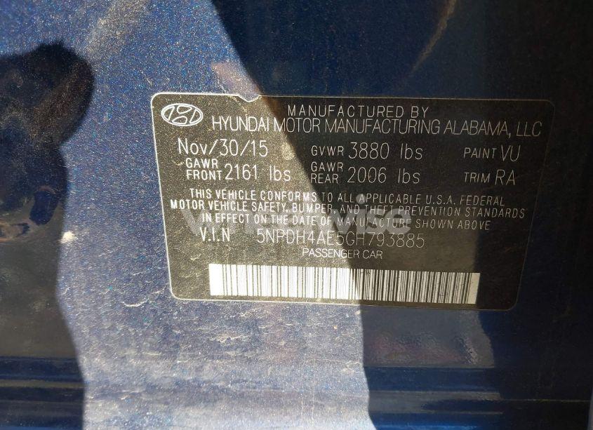 Photo 9 of 2016 Hyundai Elantra SE (VIN 5NPDH4AE5GH793885)
