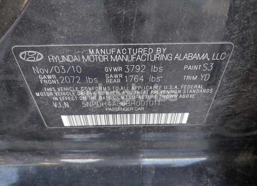 Photo 9 of 2011 Hyundai Elantra LIMITED (VIN 5NPDH4AE6BH001011)